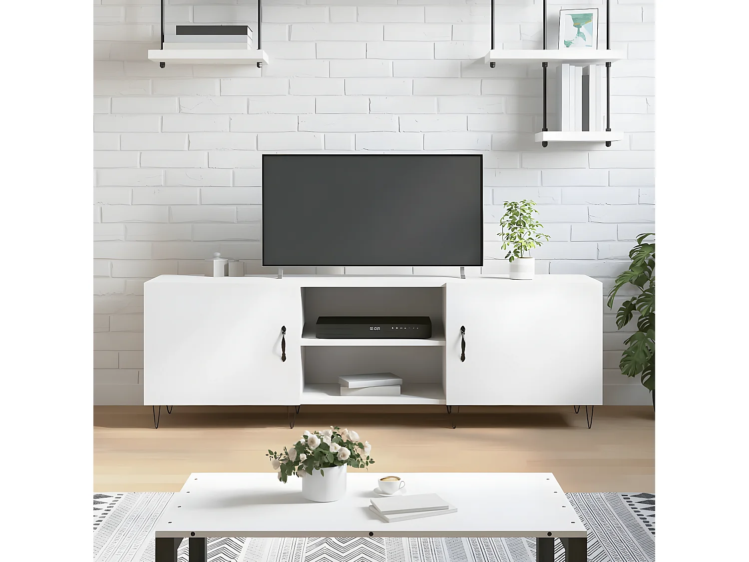 Meuble TV blanc 150x30x50 cm bois d'ingénierie BE18262