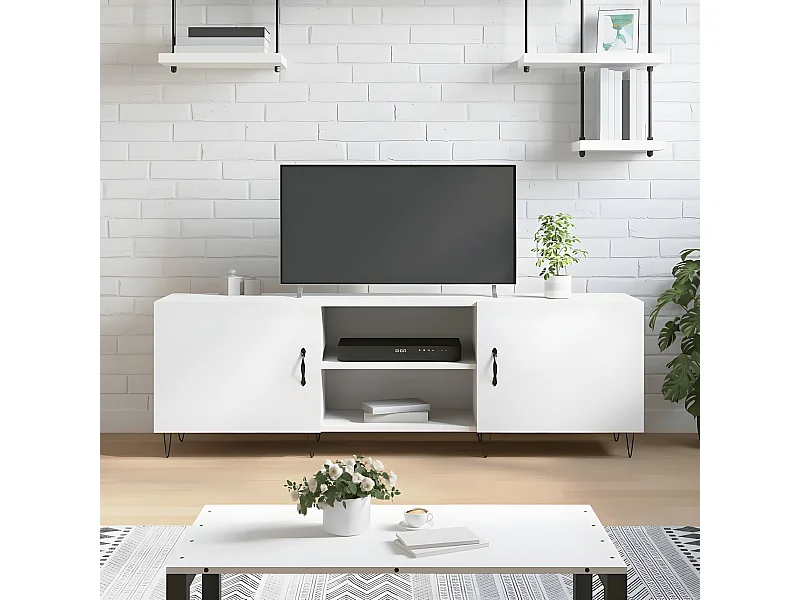 Meuble TV blanc 150x30x50 cm bois d'ingénierie BE18262