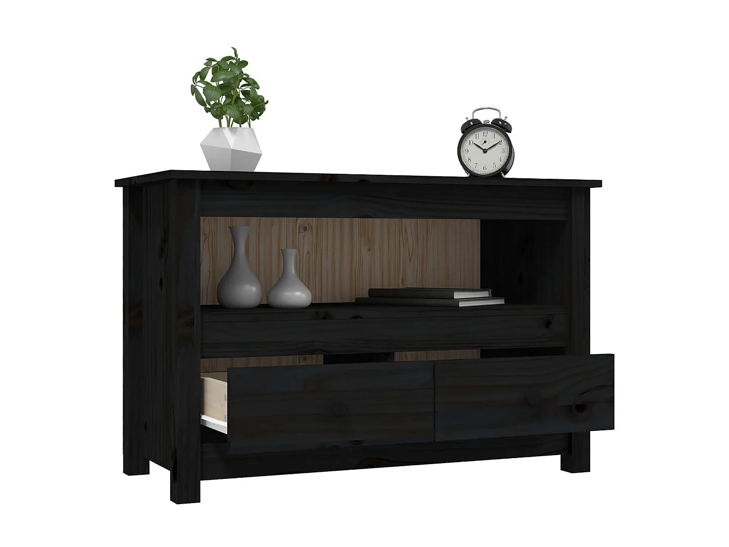 Tv-meubel 79x35x52 cm massief grenenhout zwart NL670864