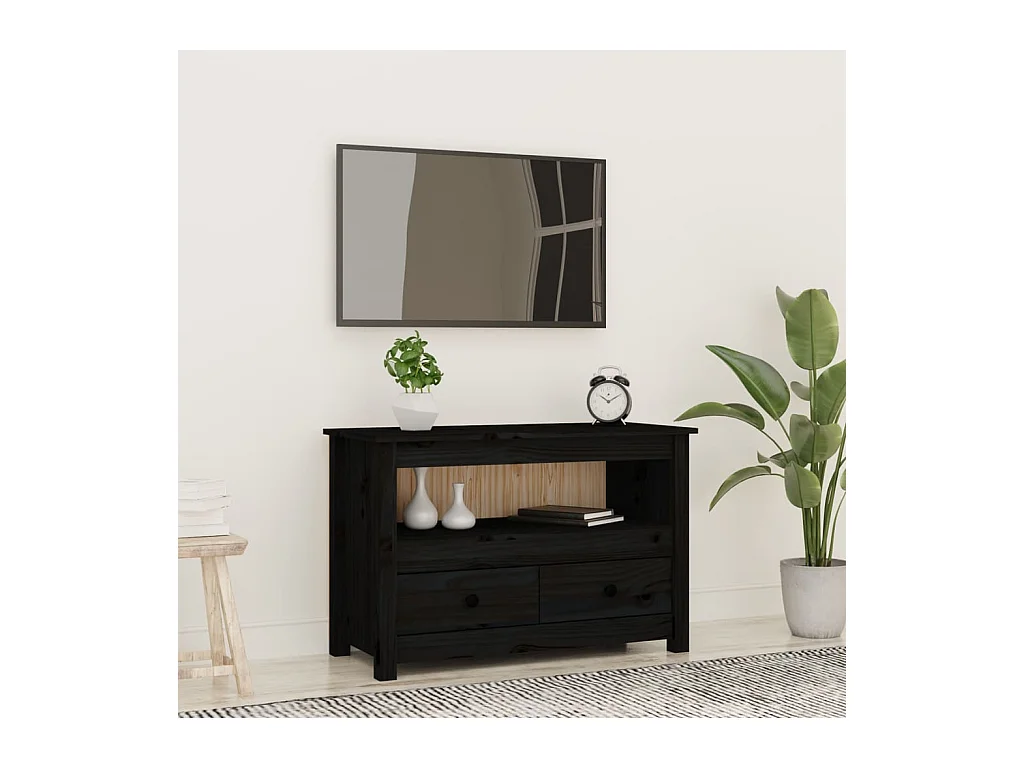 Meuble TV Noir 79x35x52 cm Bois de pin massif BE12239