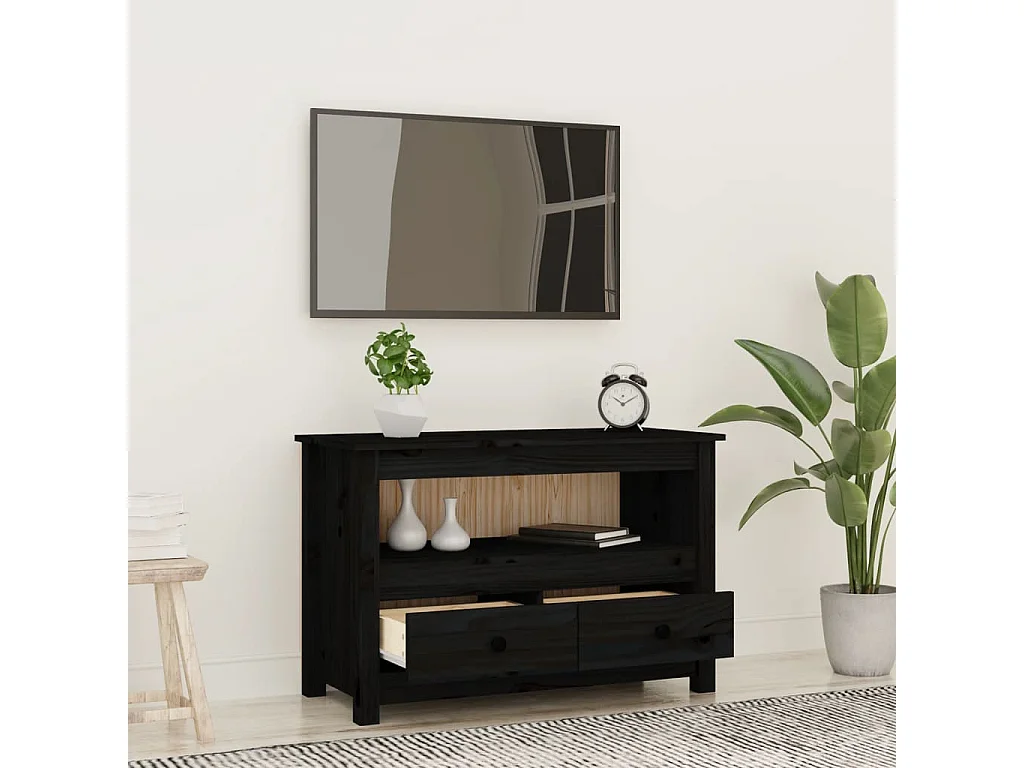 Meuble TV Noir 79x35x52 cm Bois de pin massif BE12239