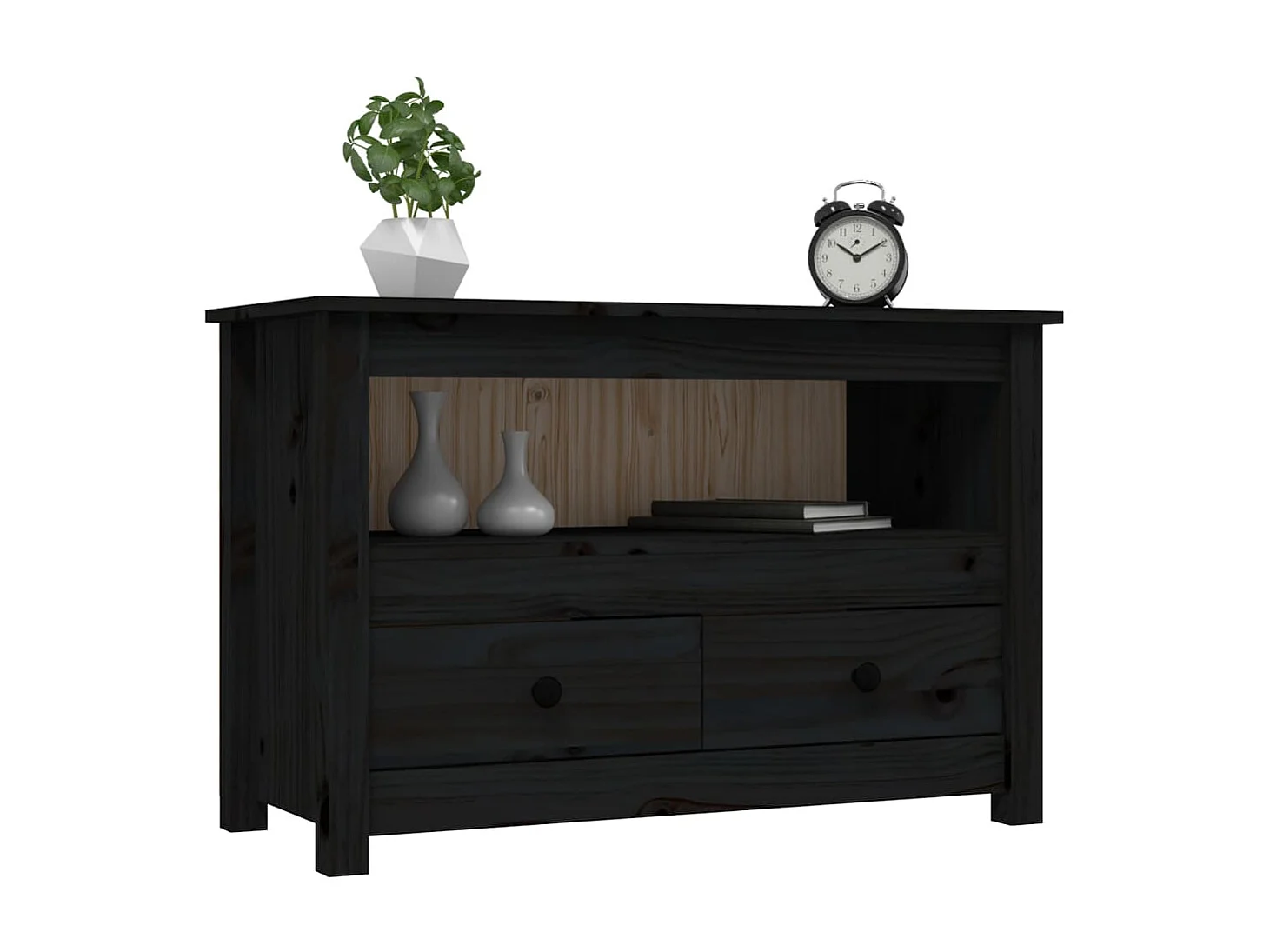 Meuble TV Noir 79x35x52 cm Bois de pin massif BE12239