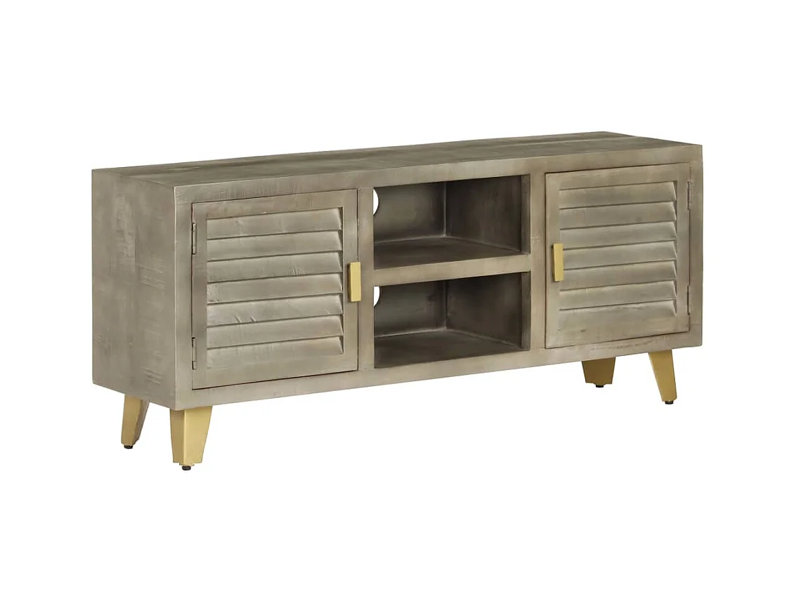 Tv-meubel 110x30x48 cm massief mangohout met messing grijs NL265065