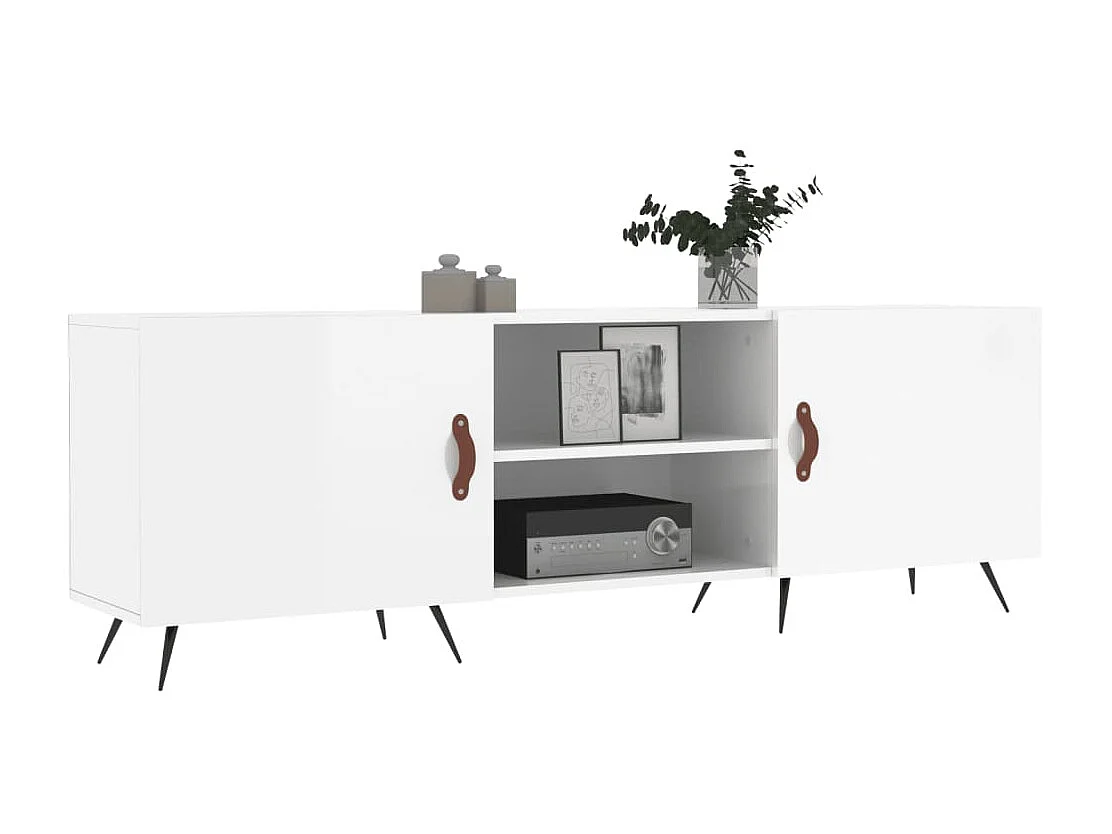 Meuble TV blanc brillant 150x30x50 cm bois d'ingénierie BE35859