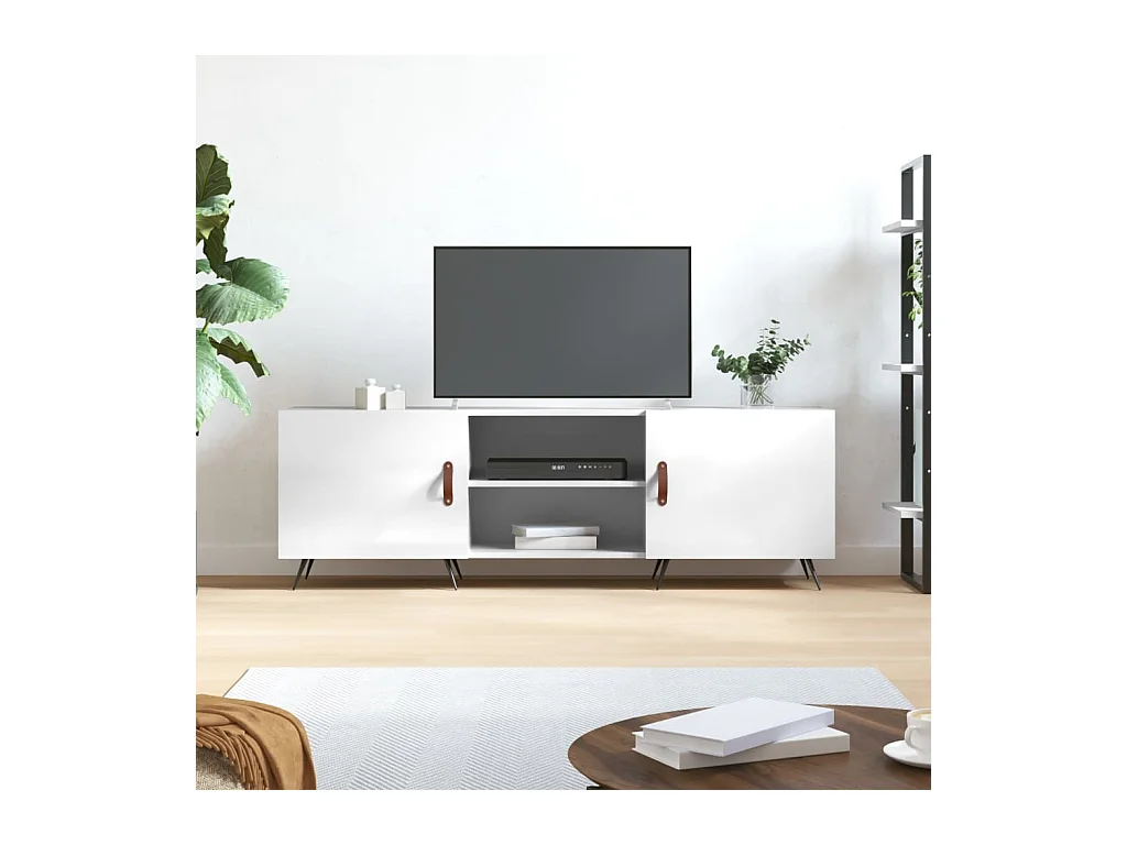 Meuble TV blanc brillant 150x30x50 cm bois d'ingénierie BE35859