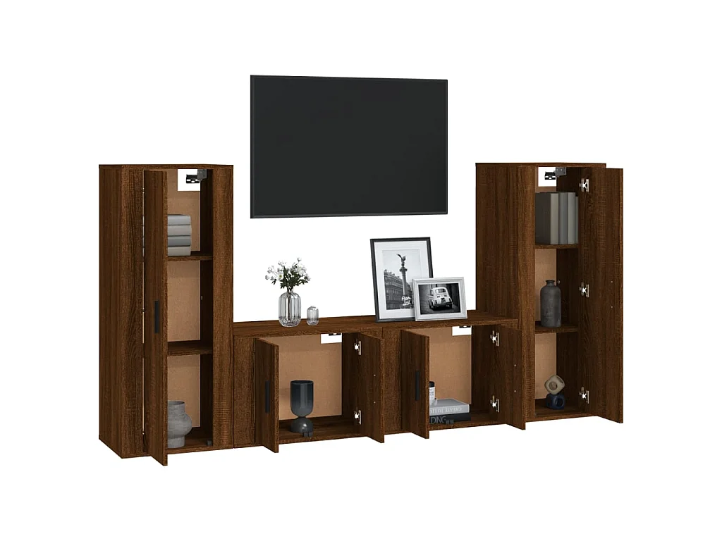 4-delige Tv-meubelset bewerkt hout bruin eikenkleur NL91688