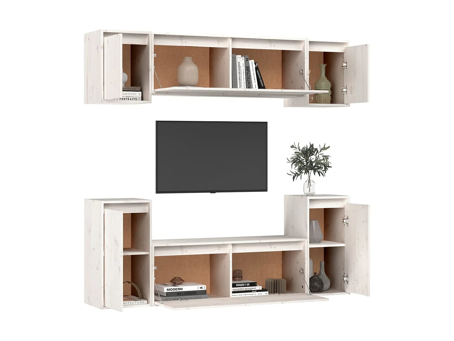 Móveis de TV 6 pcs madeira de pinho maciça branco PT778826