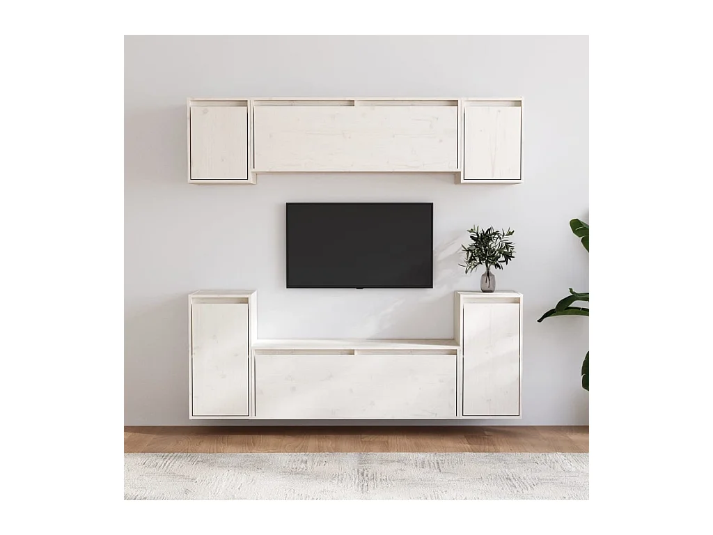6 pcs Meubles TV Blanc Bois massif de pin BE20028