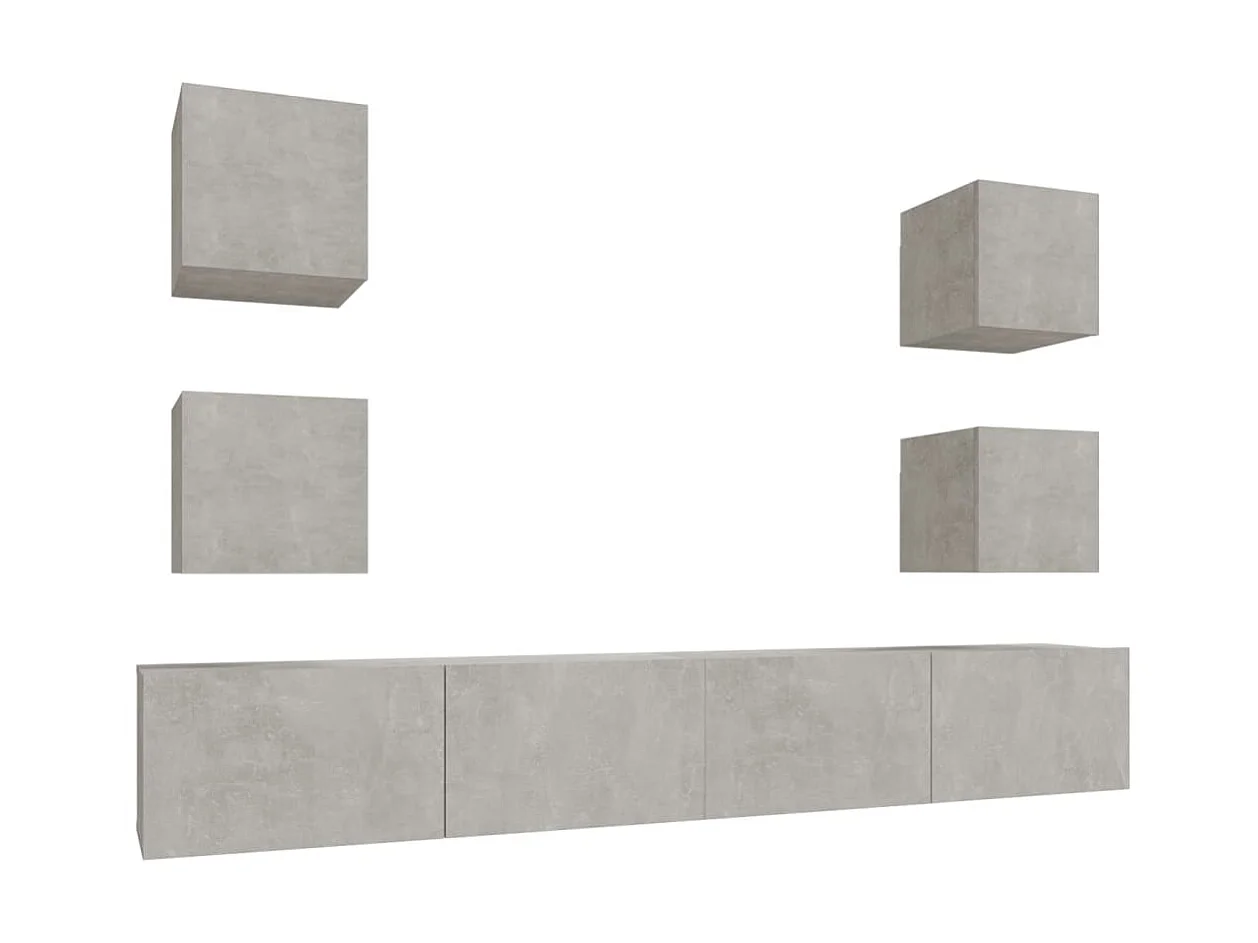 Meubles TV 6 pcs BEis béton Bois d'ingénierie BE32516