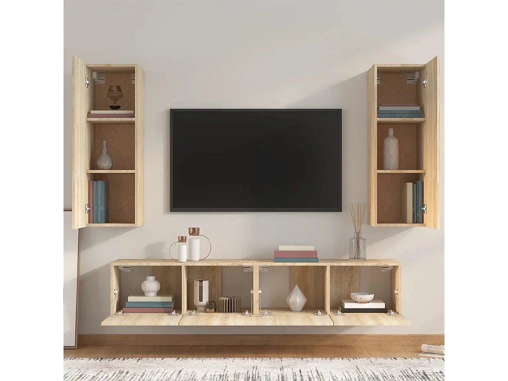 Conjunto móveis de TV 4 pcs madeira processada carvalho sonoma PT306112