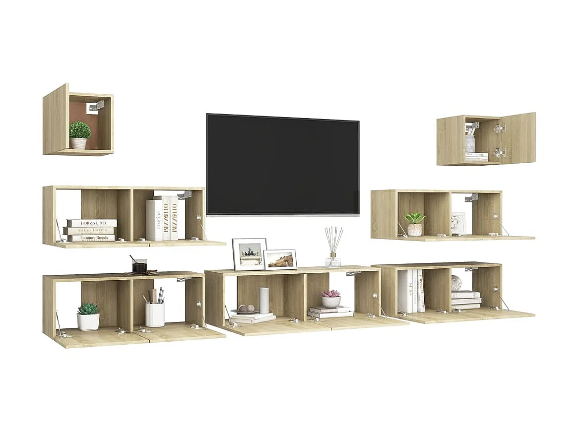 7-tlg. TV-Schrank-Set,TV-Möbel Sonoma-Eiche Holzwerkstoff -gkd965736