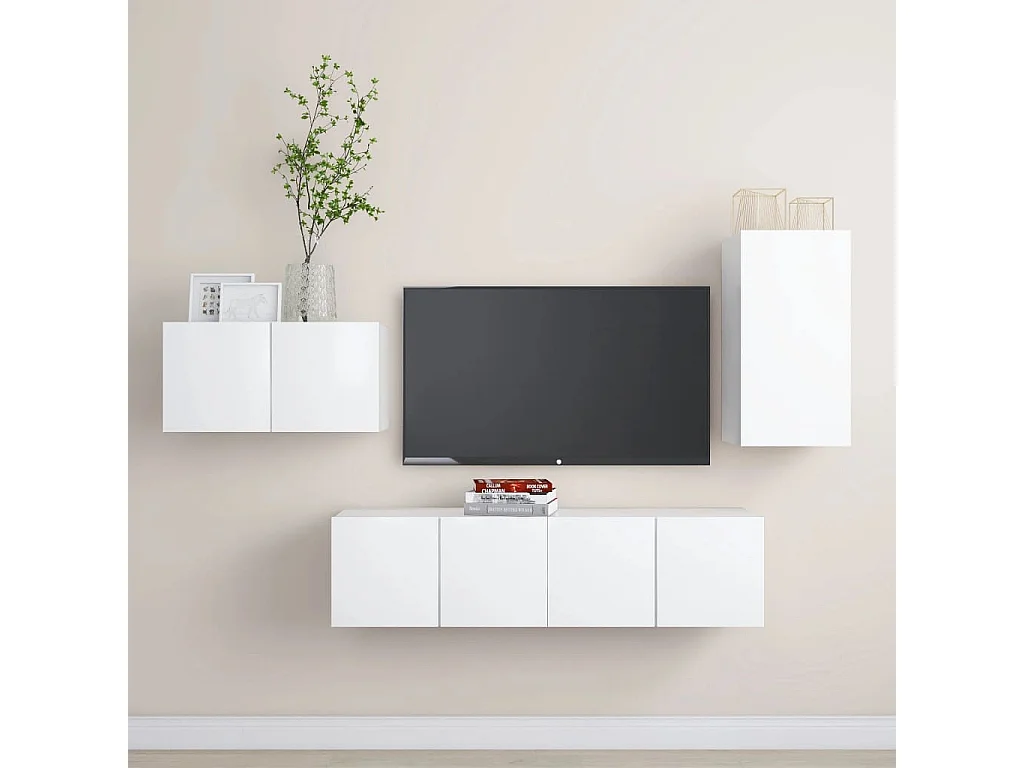 4-tlg. TV-Schrank-Set,TV-Möbel Weiß Holzwerkstoff -gkd566378