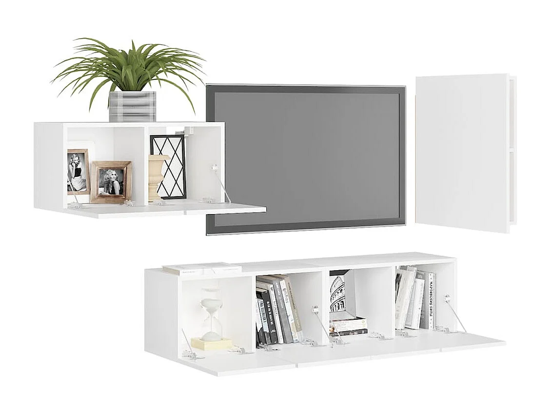 4-tlg. TV-Schrank-Set,TV-Möbel Weiß Holzwerkstoff -gkd566378
