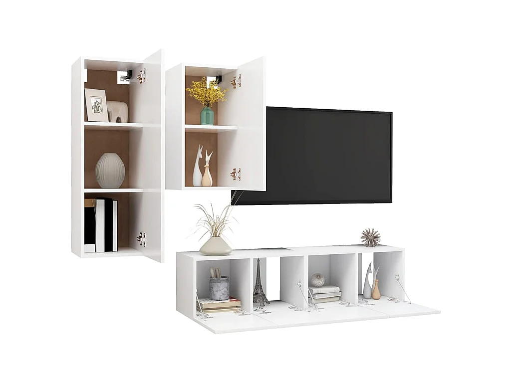 Meubles TV 4 pcs Blanc Aggloméré BE48509