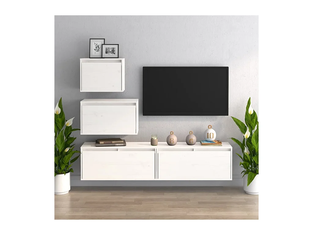 Meubles TV 4 pcs Blanc Bois massif de pin BE3161