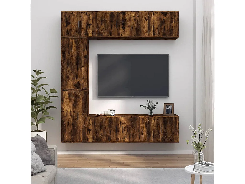 Set di Mobili Porta TV | Armadietti TV 7 pz Rovere Fumo in Legno Multistrato
