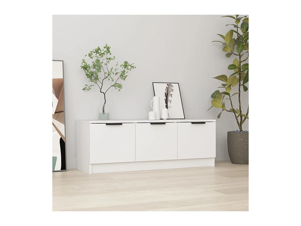 Meuble TV Blanc 102x35x36,5 cm Bois d'ingénierie BE72784