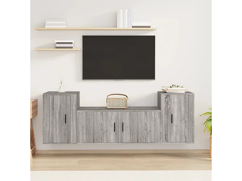 Set de muebles para TV 3 pzas madera contrachapada gris Sonoma ES55450
