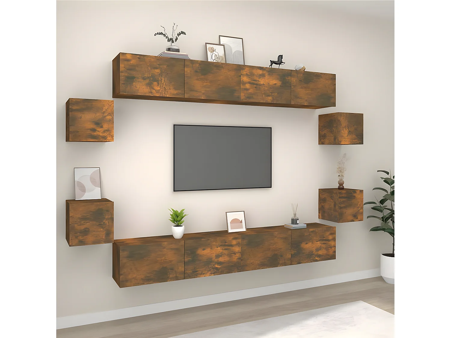 8-tlg. TV-Schrank-Set,TV-Möbel Räuchereiche Holzwerkstoff -gkd163205
