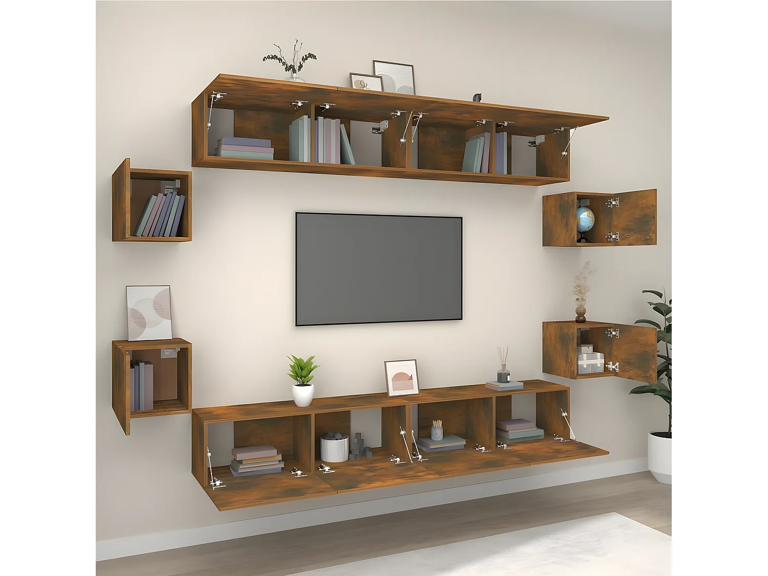8-tlg. TV-Schrank-Set,TV-Möbel Räuchereiche Holzwerkstoff -gkd163205