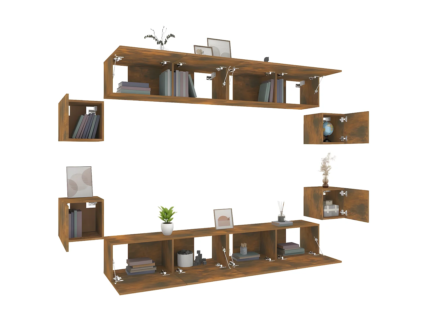 8-tlg. TV-Schrank-Set,TV-Möbel Räuchereiche Holzwerkstoff -gkd163205