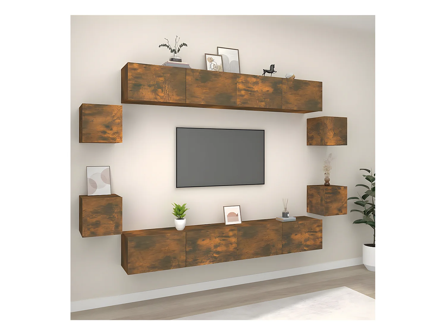 8-tlg. TV-Schrank-Set,TV-Möbel Räuchereiche Holzwerkstoff -gkd163205