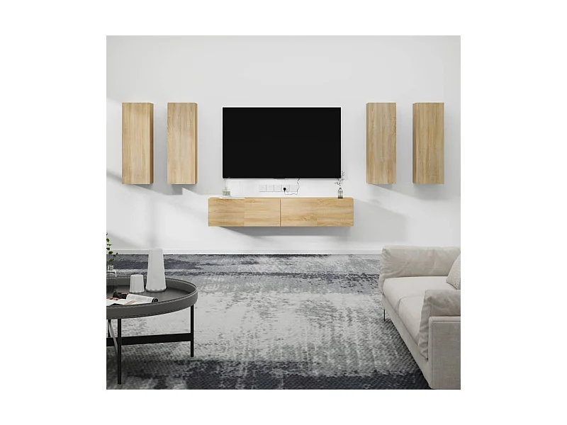 6-tlg. TV-Schrank-Set,TV-Möbel Sonoma-Eiche Holzwerkstoff -gkd385701