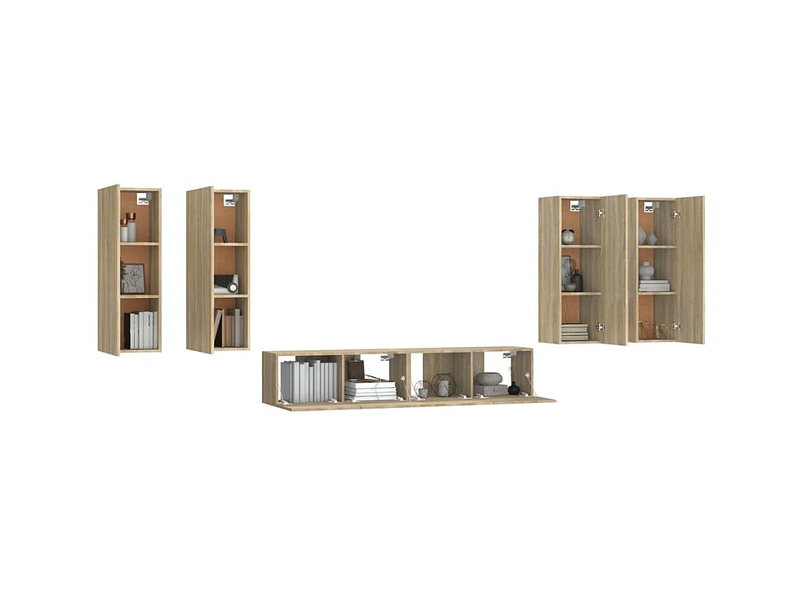 6-delige Tv-meubelset bewerkt hout sonoma eikenkleurig NL29016