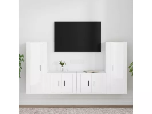 Kauf Unique 4-tlg. TV-Schrank-Set,TV-Möbel Hochglanz-Weiß Holzwerkstoff -gkd226434