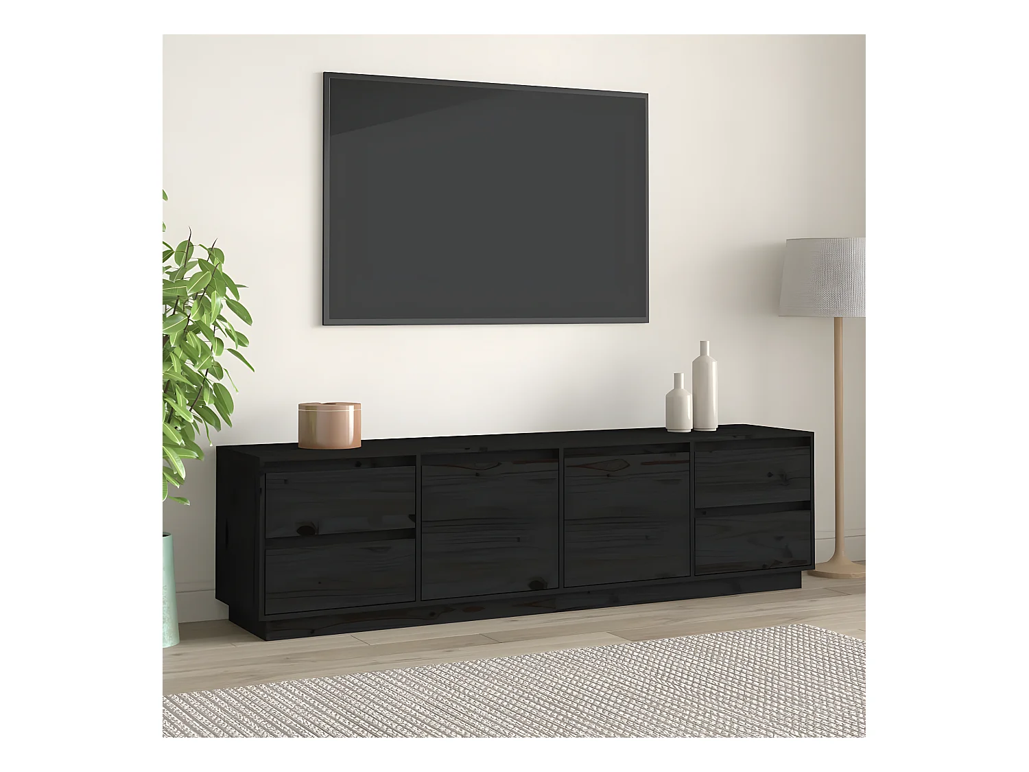 Tv-meubel 176x37x47,5 cm massief grenenhout zwart NL386434