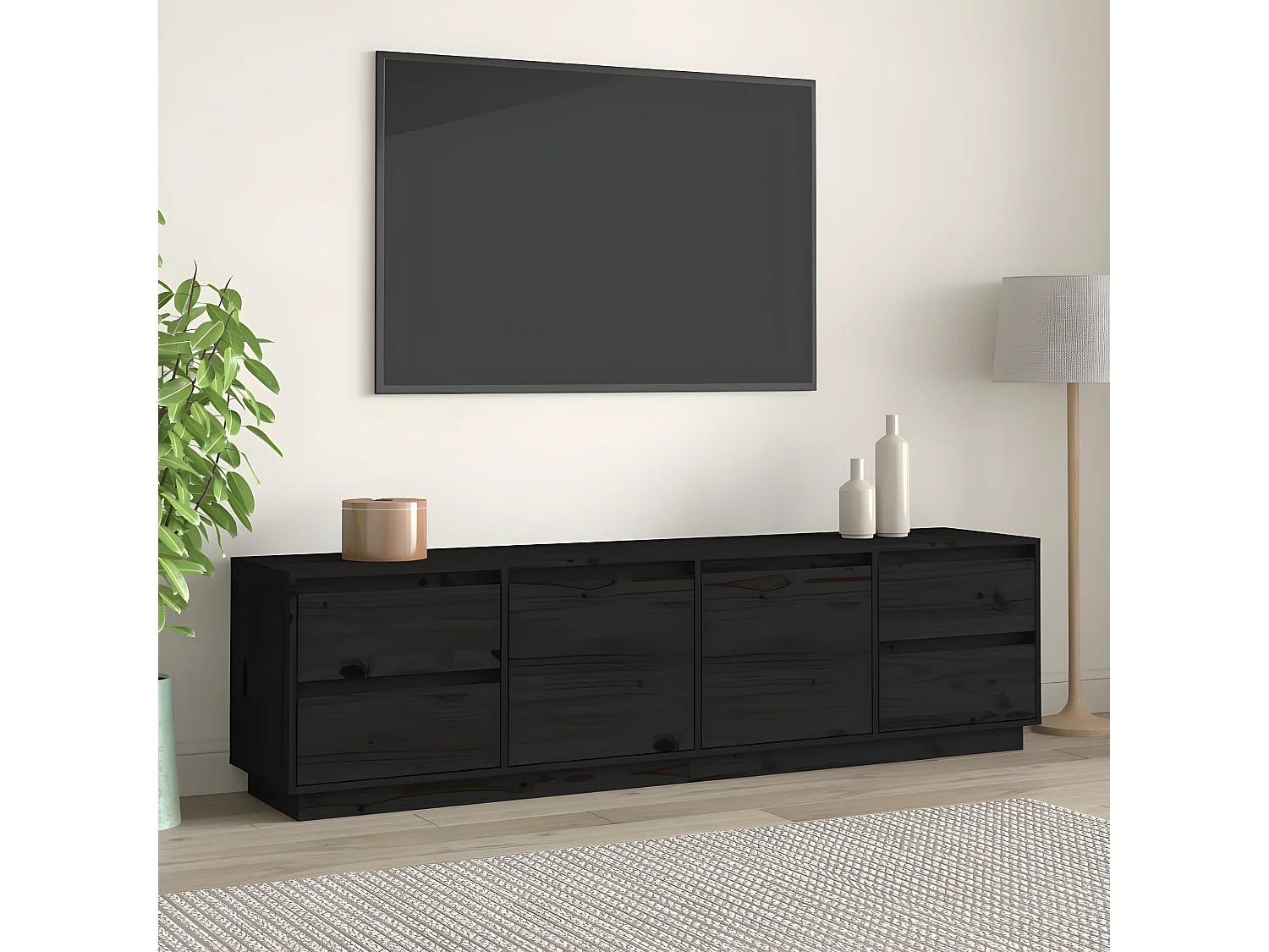 Tv-meubel 176x37x47,5 cm massief grenenhout zwart NL386434