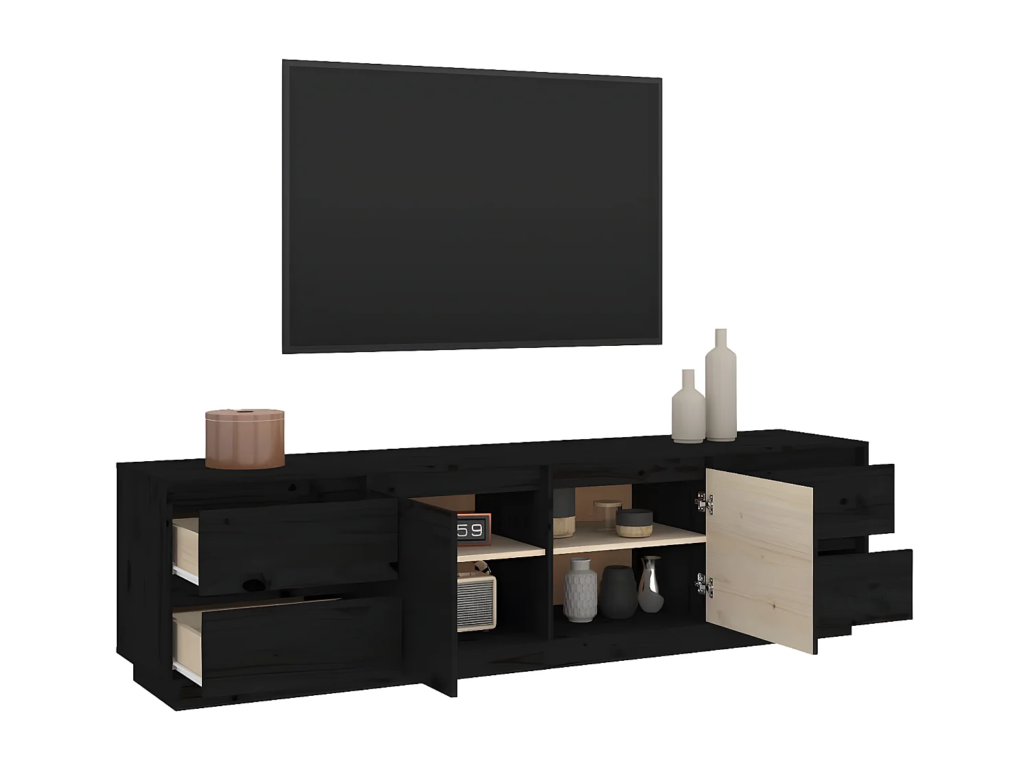 Tv-meubel 176x37x47,5 cm massief grenenhout zwart NL386434