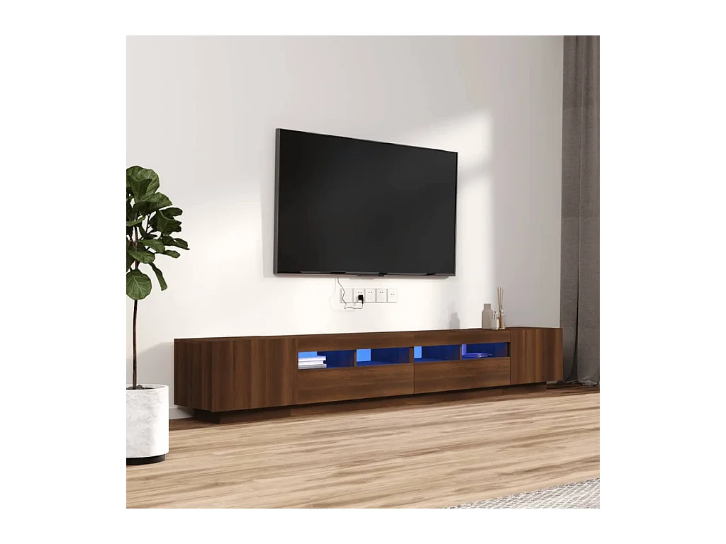 3-tlg. TV-Schrank-Set,TV-Möbel LED-Leuchten Braun Eiche Holzwerkstoff -gkd873603