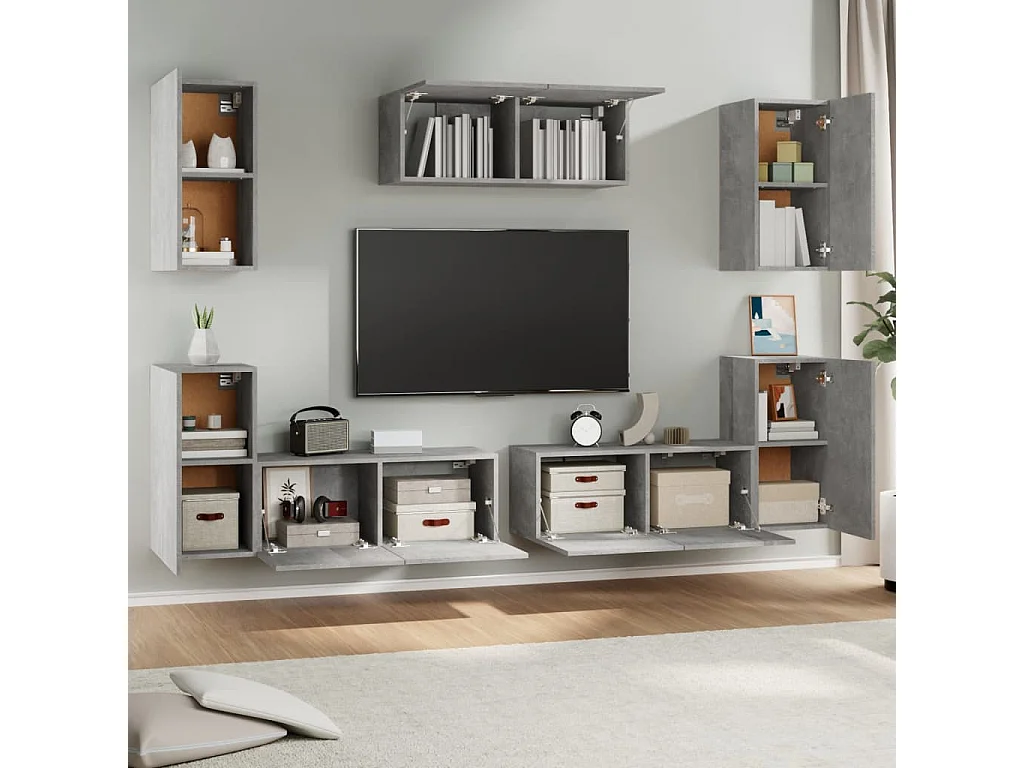 Meubles TV 7 pcs BEis béton Bois d'ingénierie BE55845