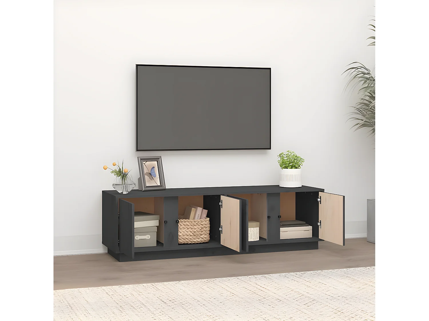 Meuble TV Gris 140x40x40 cm Bois de pin massif BE48370