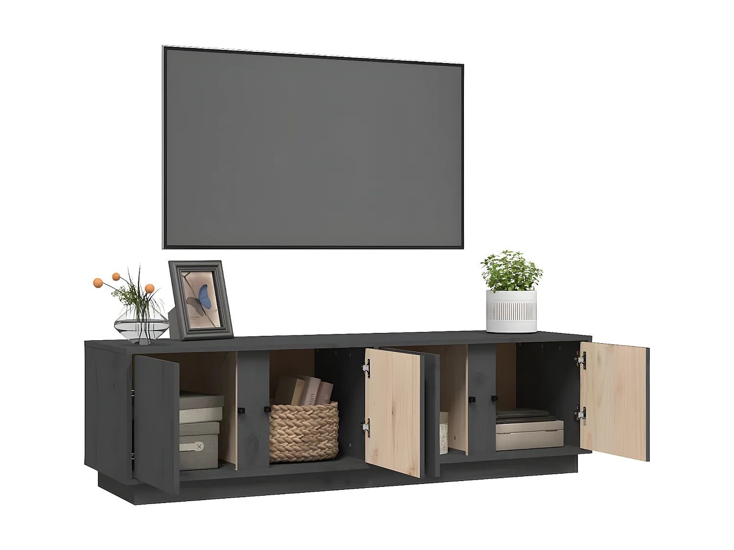 Meuble TV Gris 140x40x40 cm Bois de pin massif BE48370