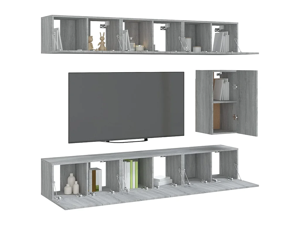 7-delige Tv-meubelset | Tv-Bank | TV-kast bewerkt hout grijs sonoma eikenkleurig