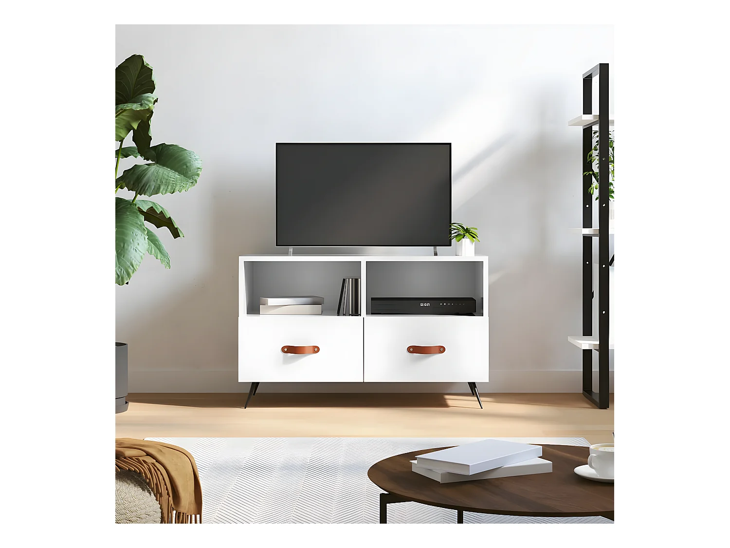 Meuble TV Blanc brillant 80x36x50 cm Bois d'ingénierie BE17773