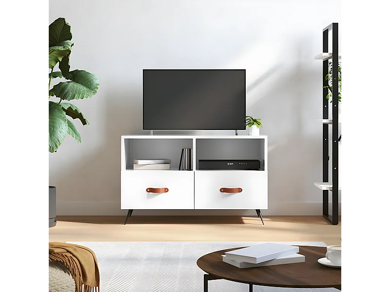 Mueble de TV madera contrachapada blanco brillo 80x36x50 cm ES99781