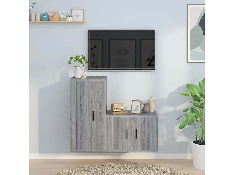 2-tlg. TV-Schrank-Set,TV-Möbel Grau Sonoma Holzwerkstoff -gkd812288