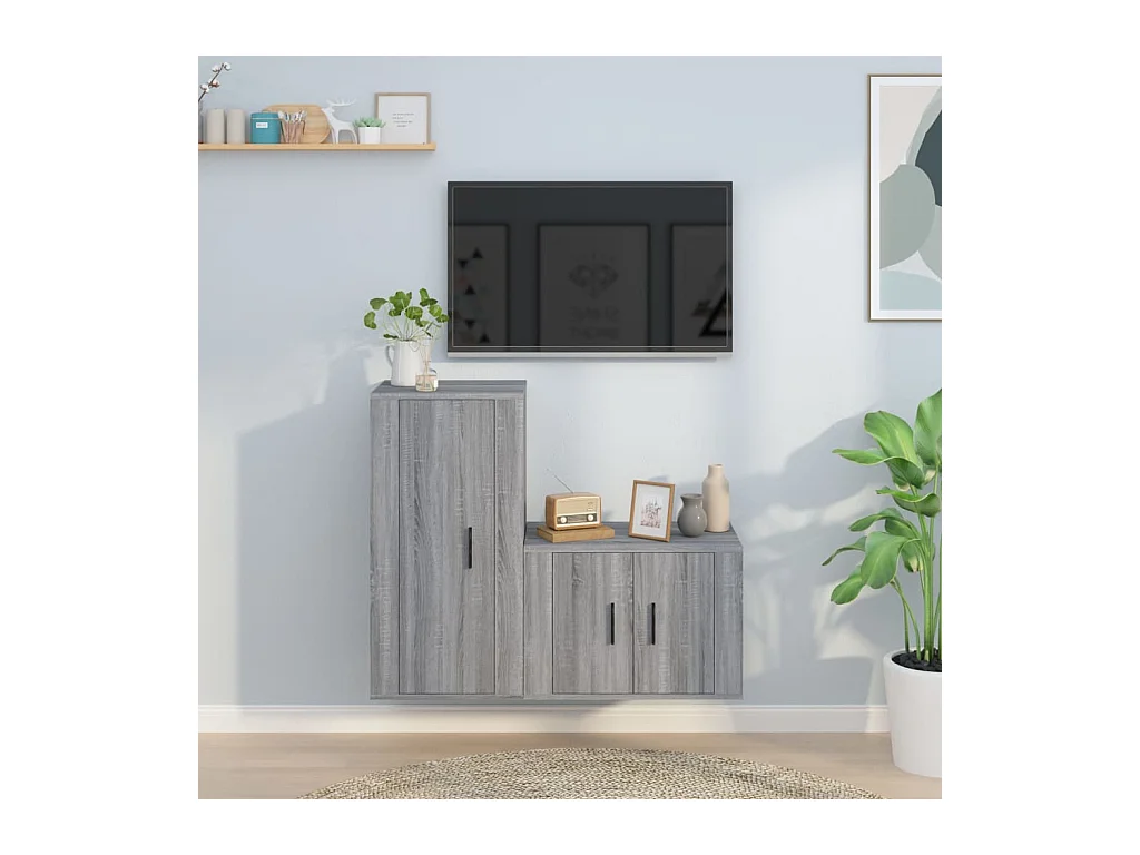 2-delige Tv-meubelset bewerkt hout grijs sonoma eikenkleurig NL229785