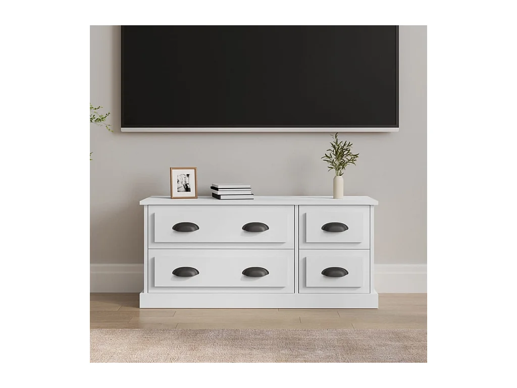 Meuble TV Blanc 100x35,5x45 cm bois d'ingénierie BE64180