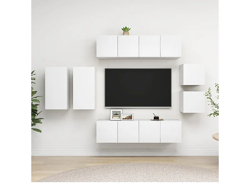 Meubles TV 8 pcs Blanc Aggloméré BE50723