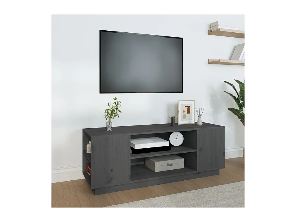Meuble TV Gris 110x35x40,5 cm Bois de pin massif BE23957