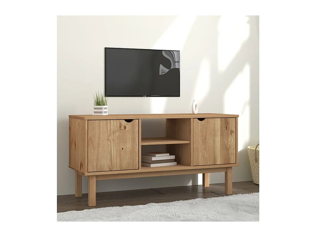 Meuble TV OTTA 113,5x43x57 cm Bois de pin massif Meuble TV BE24640