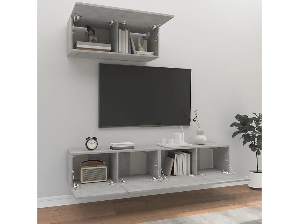 Meubles TV 3 pcs BEis béton Bois d'ingénierie BE21630