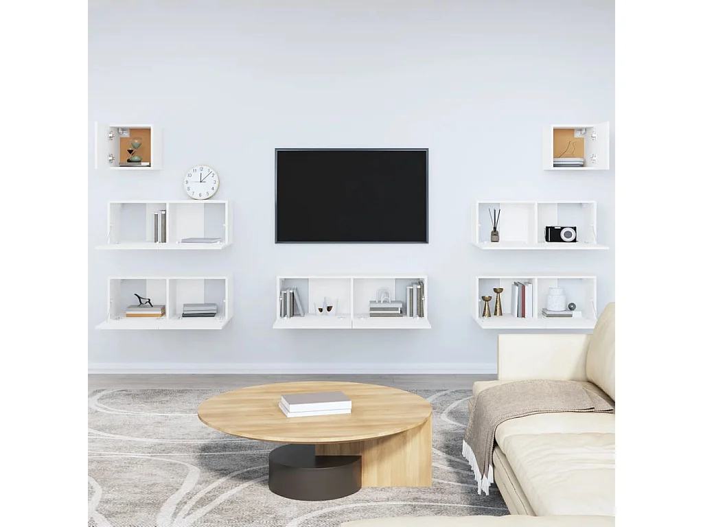 7 pcs conjunto de móveis de TV derivados de madeira branco PT782078