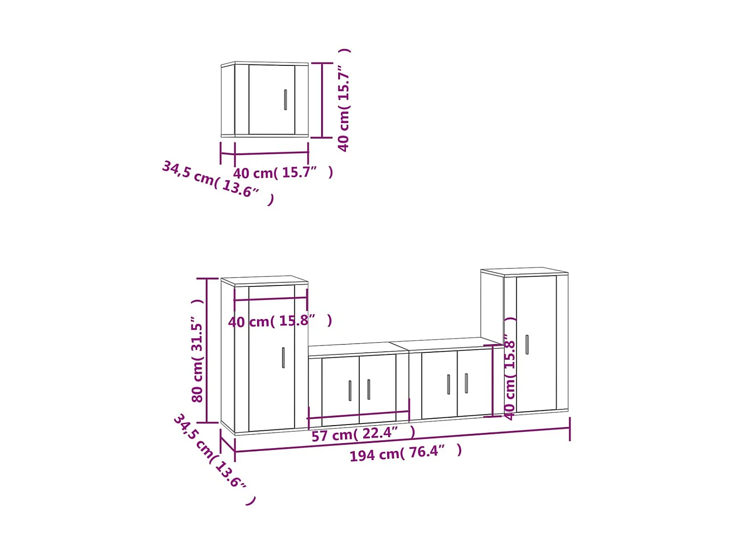 Meubles TV 5 pcs Blanc brillant Bois d'ingénierie BE83216