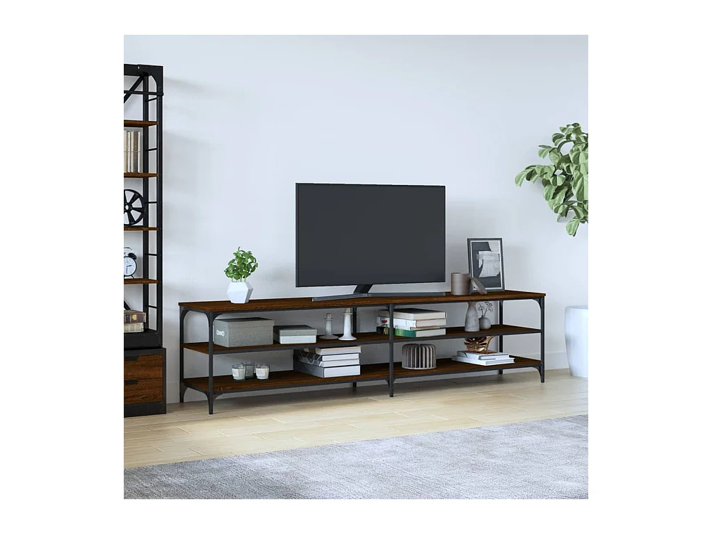 Meuble TV chêne marron 200x30x50 cm bois d'ingénierie et métal BE39710