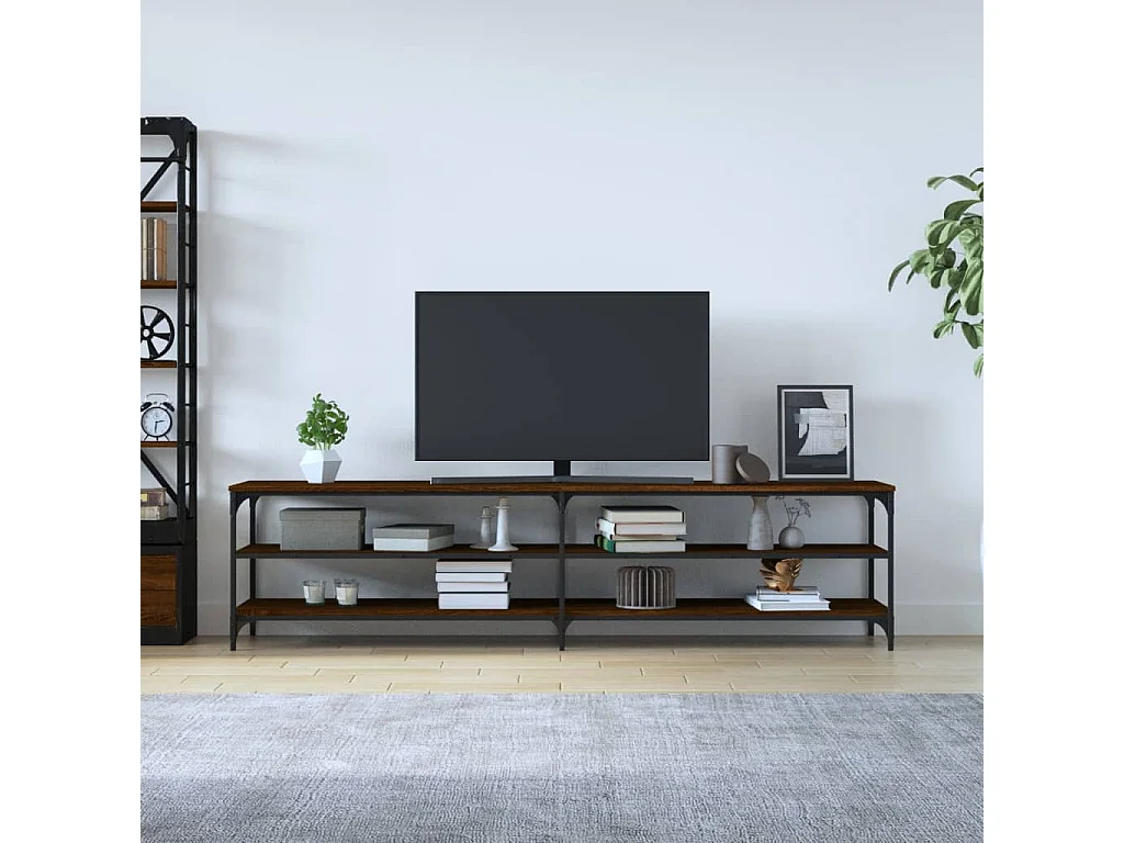 Meuble TV chêne marron 200x30x50 cm bois d'ingénierie et métal BE39710